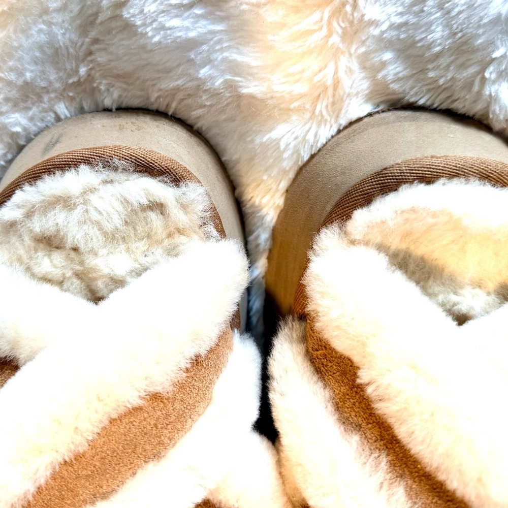 UGG Disco Cross Slides - Very Plush Sandals in Cream and Tan - Picture 6 of 7